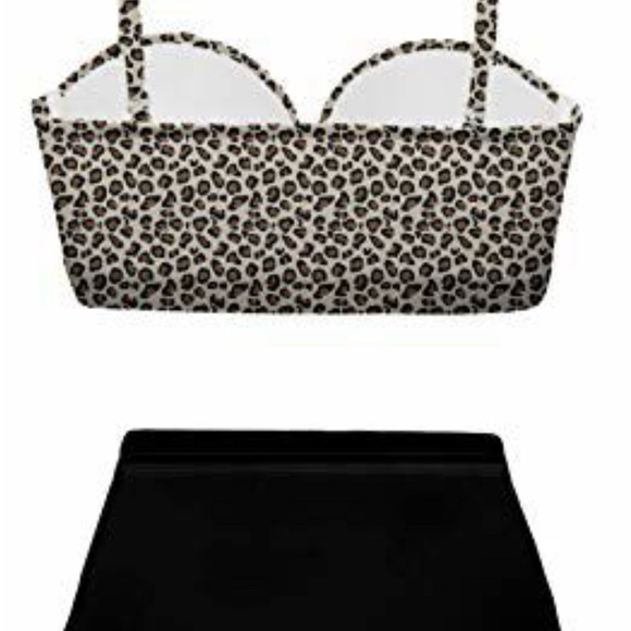Women's Vintage Swimsuit Black Leopard Retro Tummy Control High Waist Bikini M - Picture 3 of 4